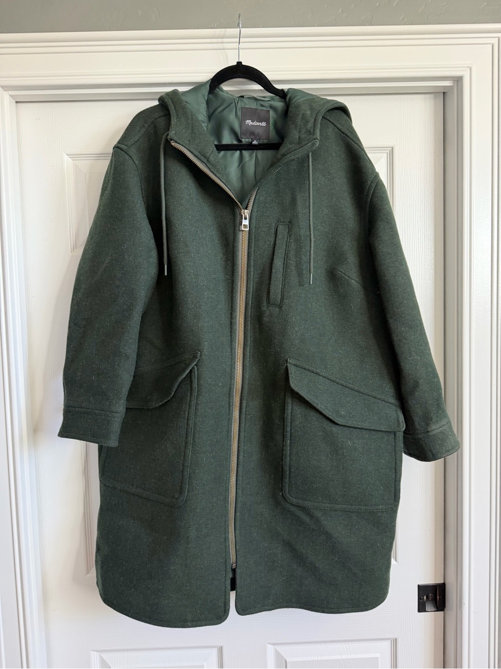 Madewell Dark Green Hooded Wool-Blend Trench Coat